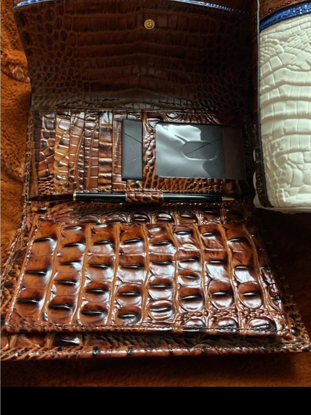 NWT Brahmin Asher Handbag in White, Brown & Blue and Brahmin Checkbook Wallet